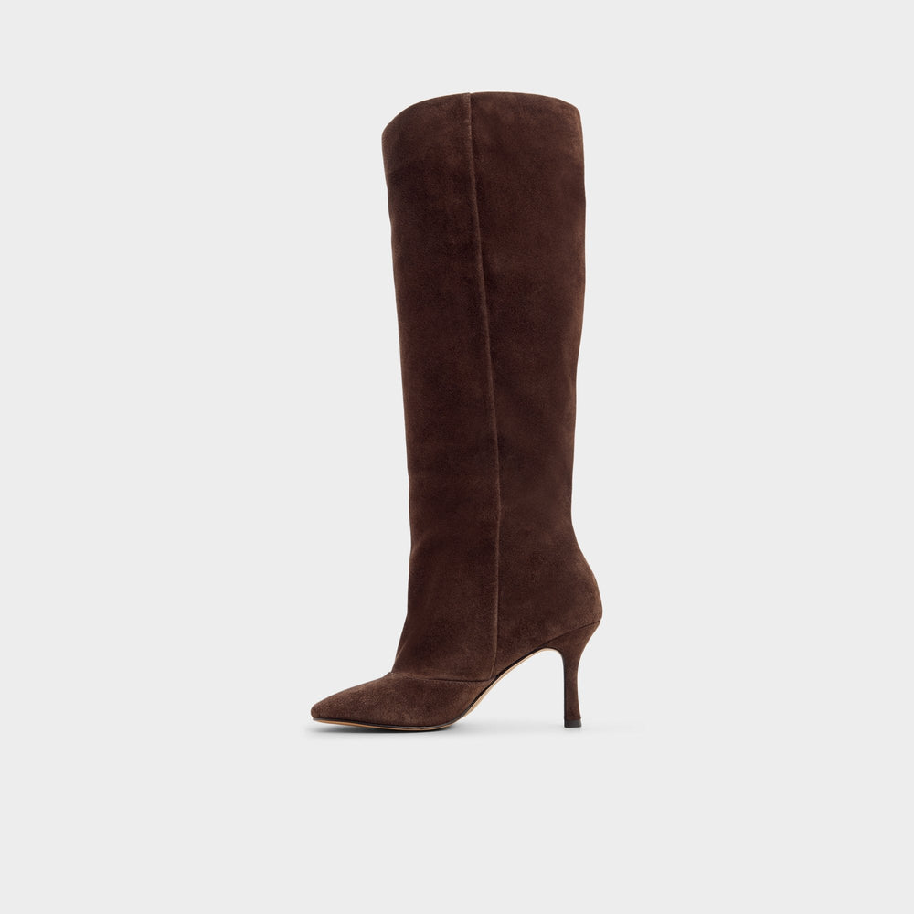 Frankey in Dark Brown - Knee-high boot, Stiletto heel