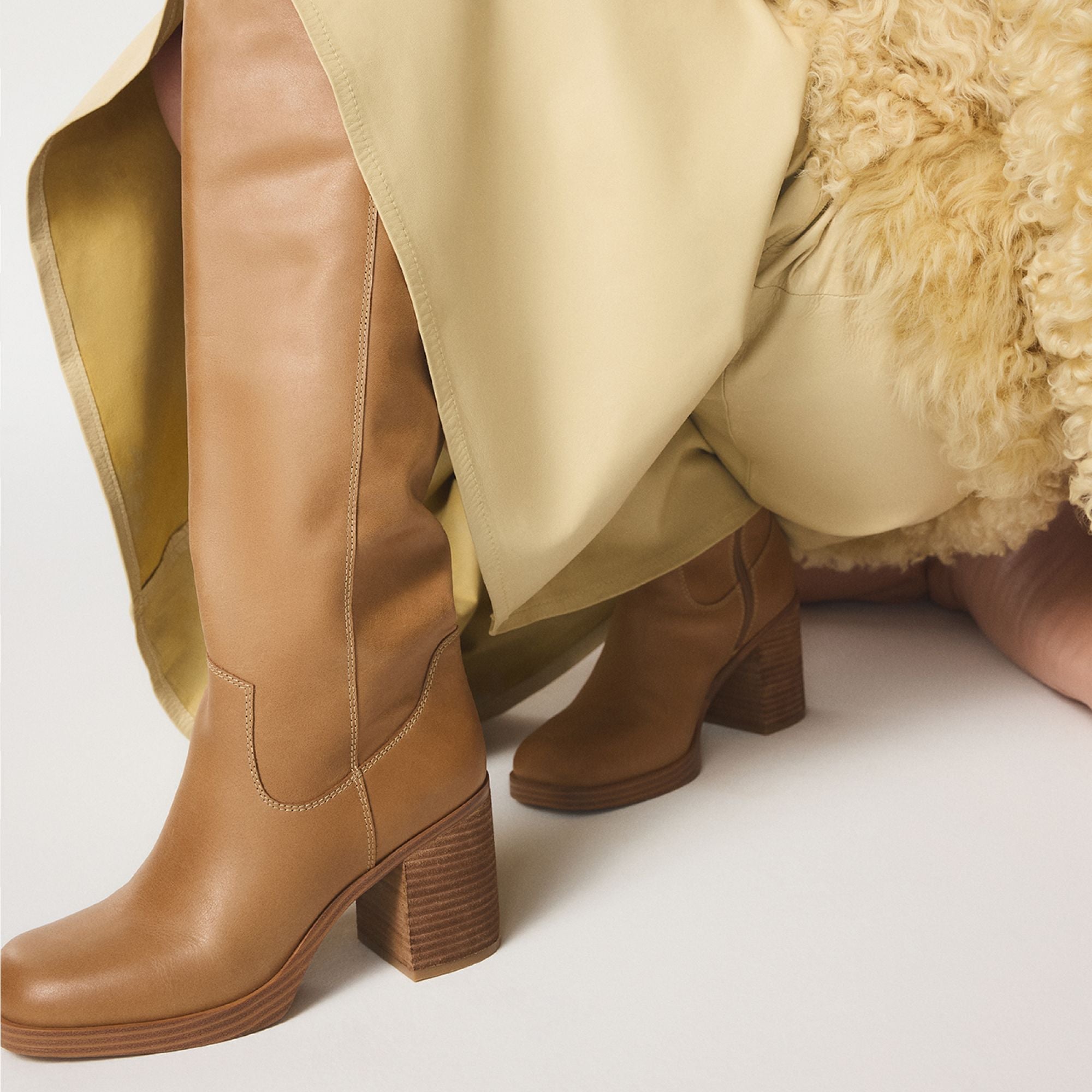 Juny in Light Brown - Knee-high boot, Platform