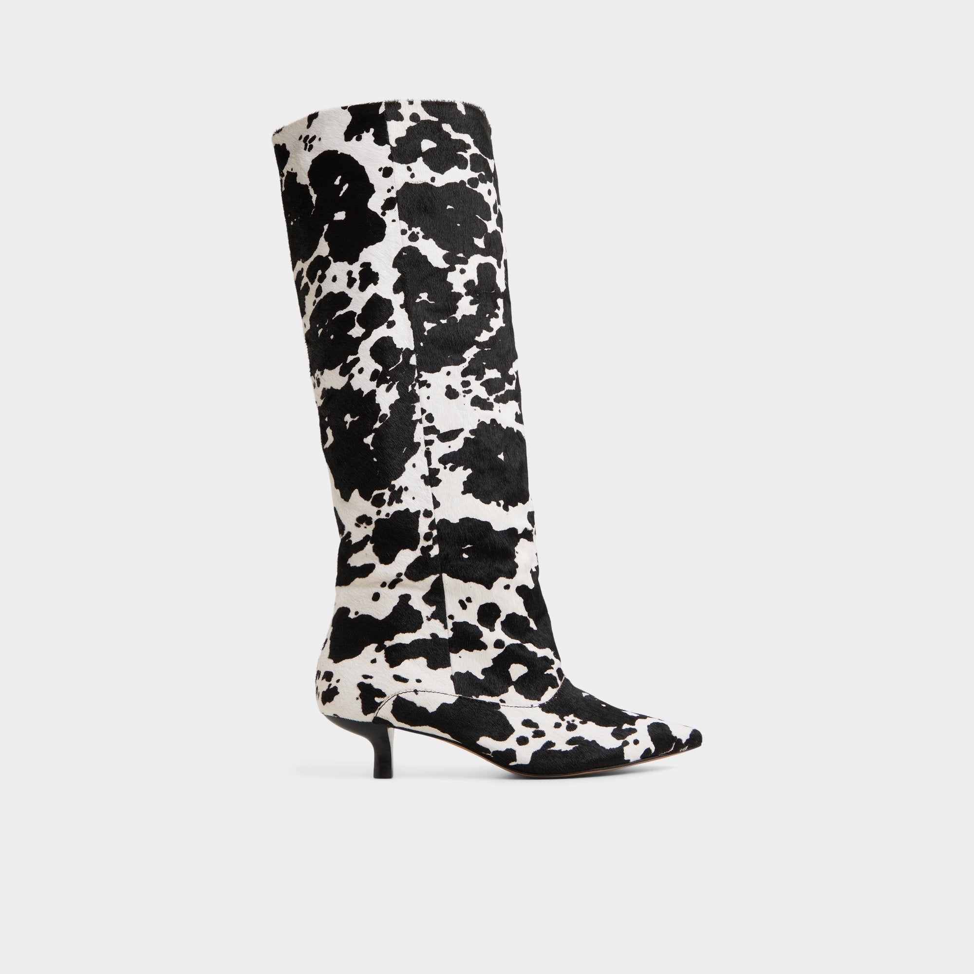 Everose in White Black - Knee-high boot, Kitten heel