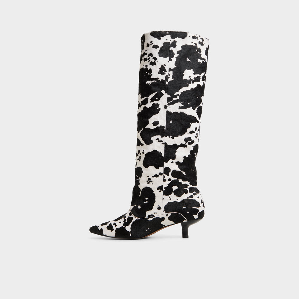 Everose in White Black - Knee-high boot, Kitten heel