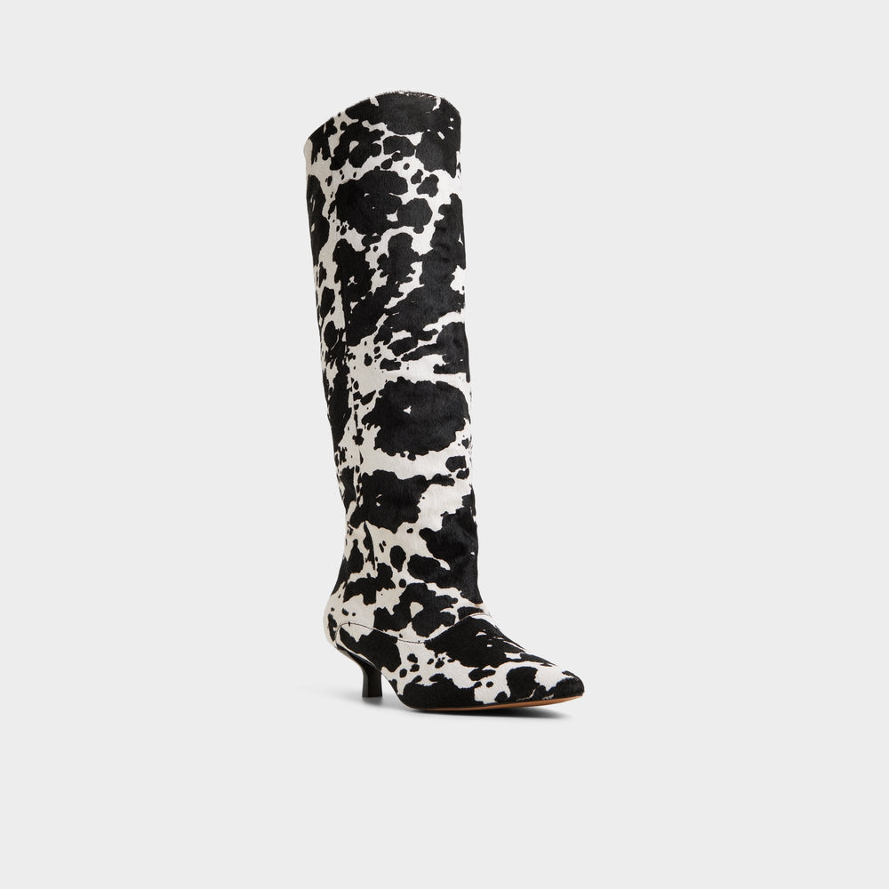 Everose in White Black - Knee-high boot, Kitten heel
