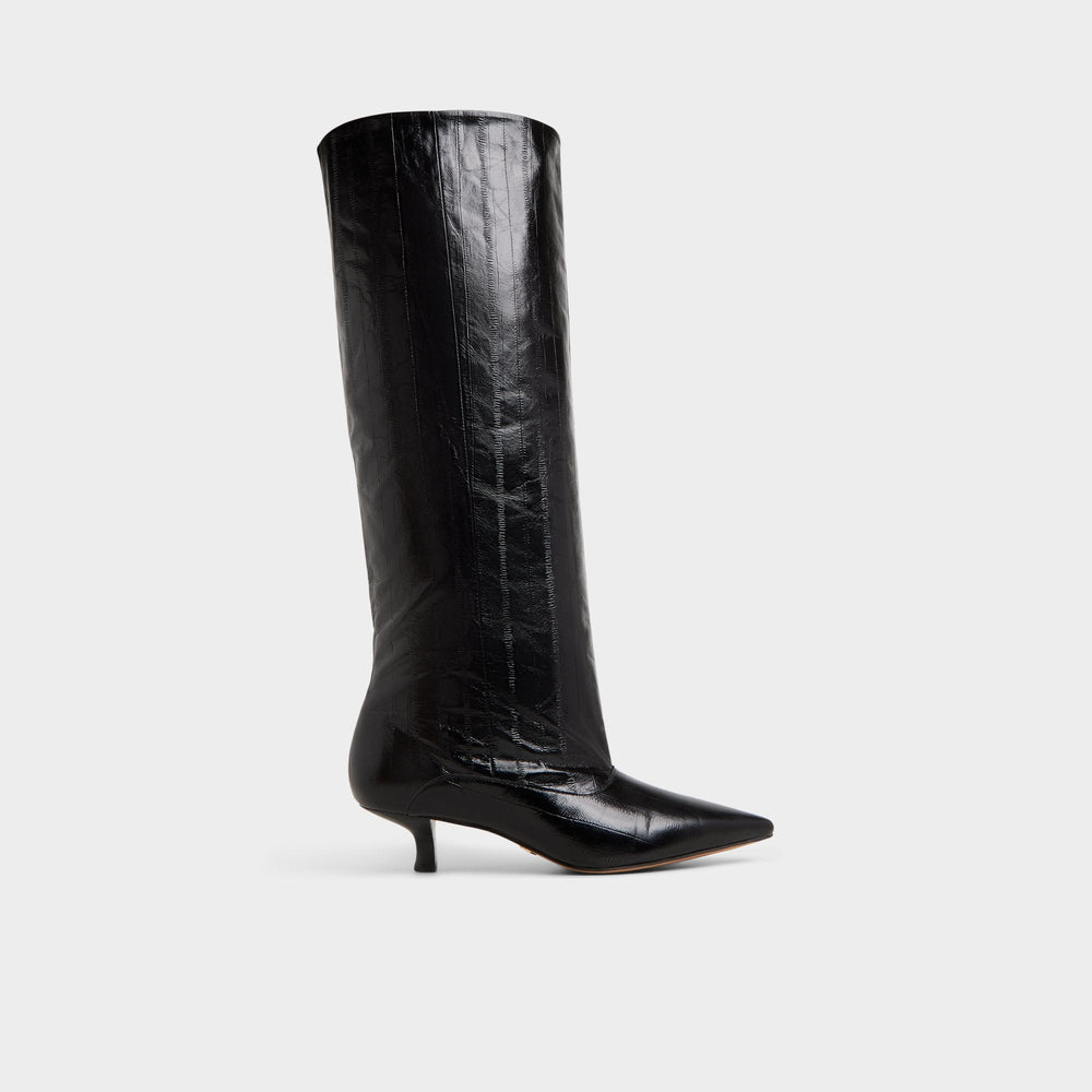 Everose in Black - Knee-high boot, Kitten heel