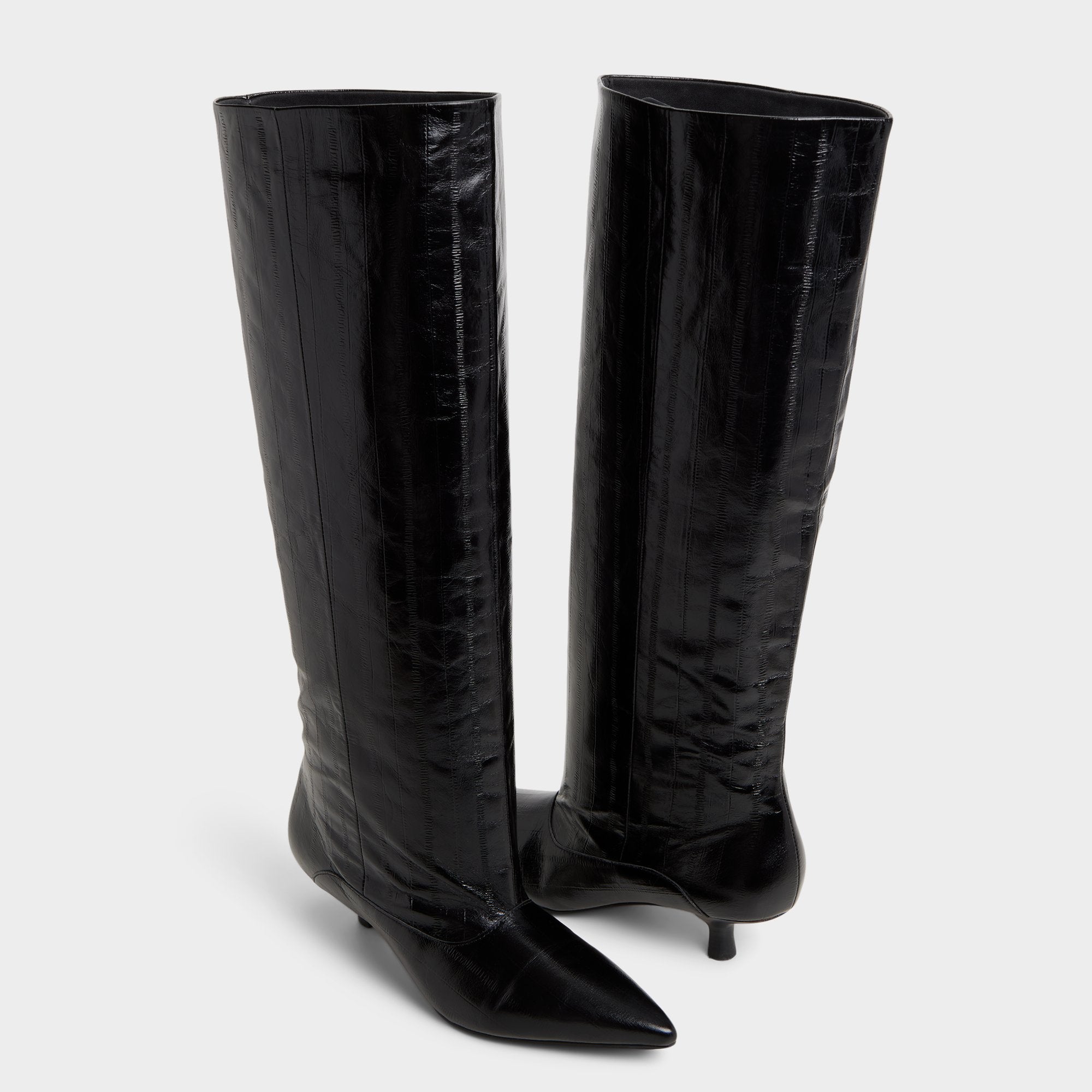Everose in Black - Knee-high boot, Kitten heel