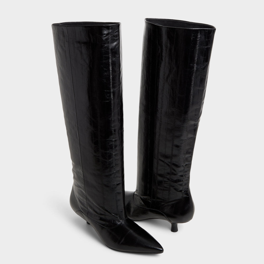 Everose in Black - Knee-high boot, Kitten heel