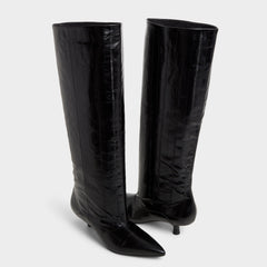 Everose in Black - Knee-high boot, Kitten heel