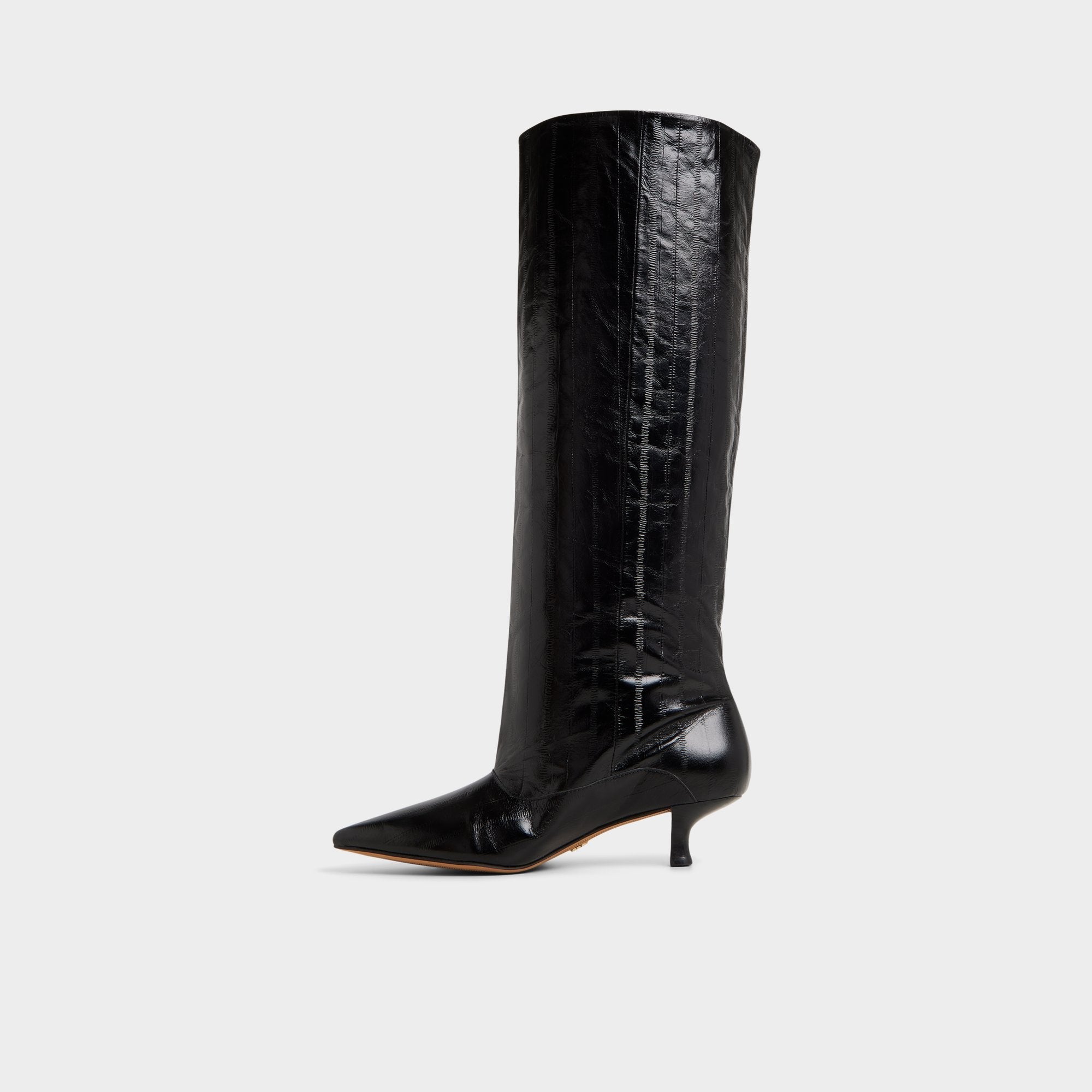 Everose in Black - Knee-high boot, Kitten heel