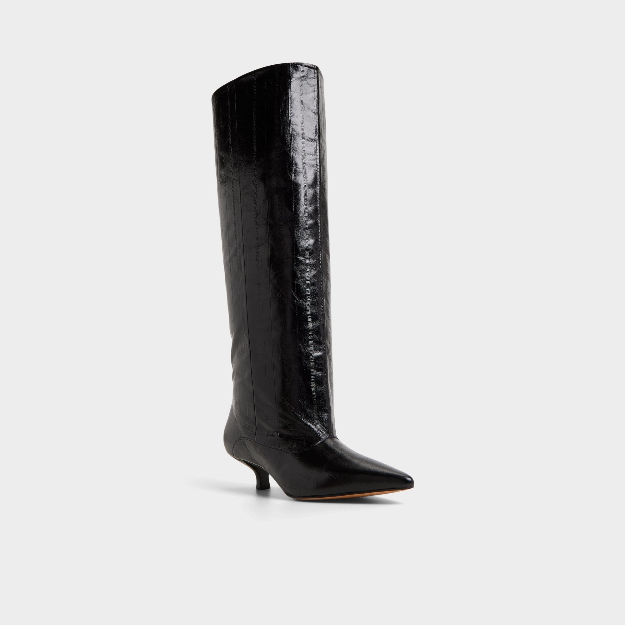Everose in Black - Knee-high boot, Kitten heel
