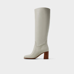 Elyze in White Bone - Knee-high boot, Block heel