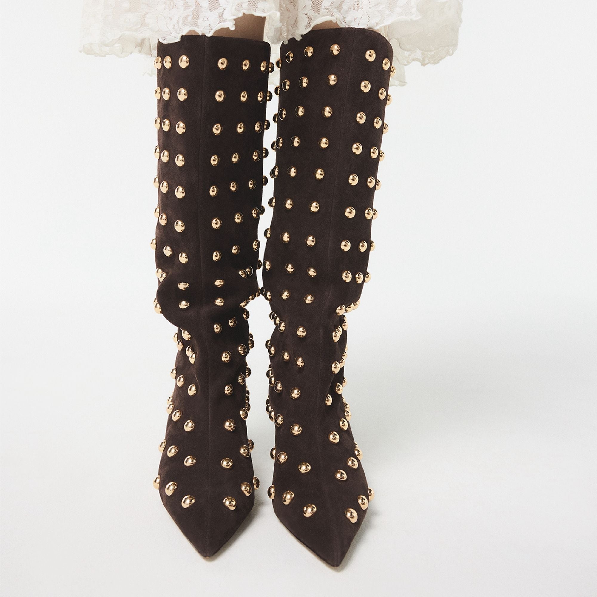 Selora in Medium Brown - Knee-high boot, Stiletto heel