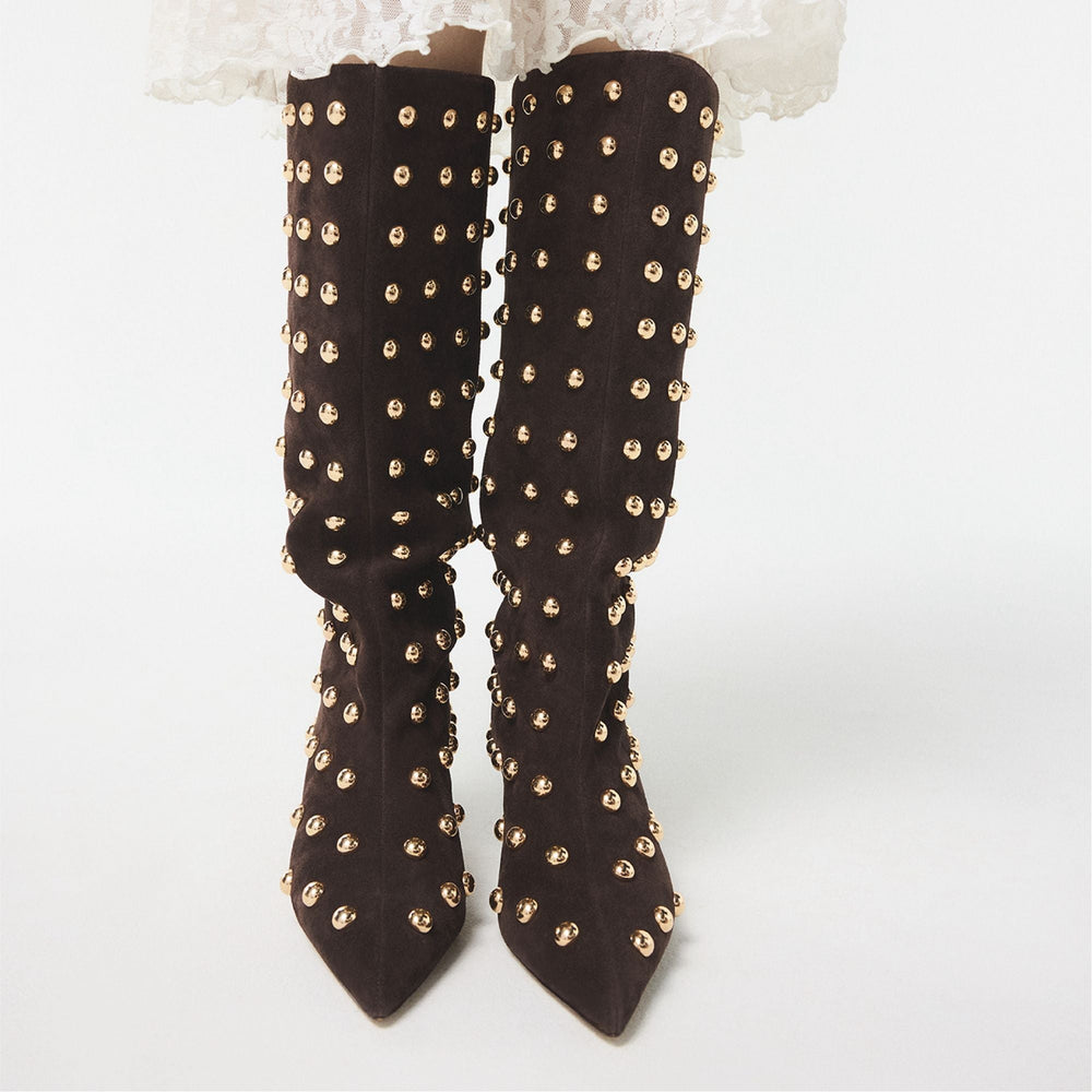 Selora in Medium Brown - Knee-high boot, Stiletto heel
