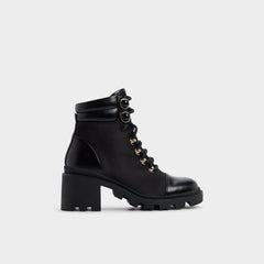 Mariettia in Black - Lace-up boot, Lug sole