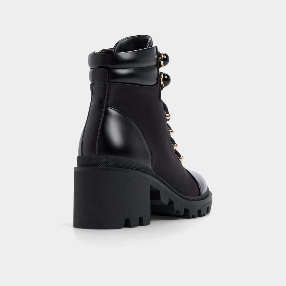 Mariettia in Black - Lace-up boot, Lug sole