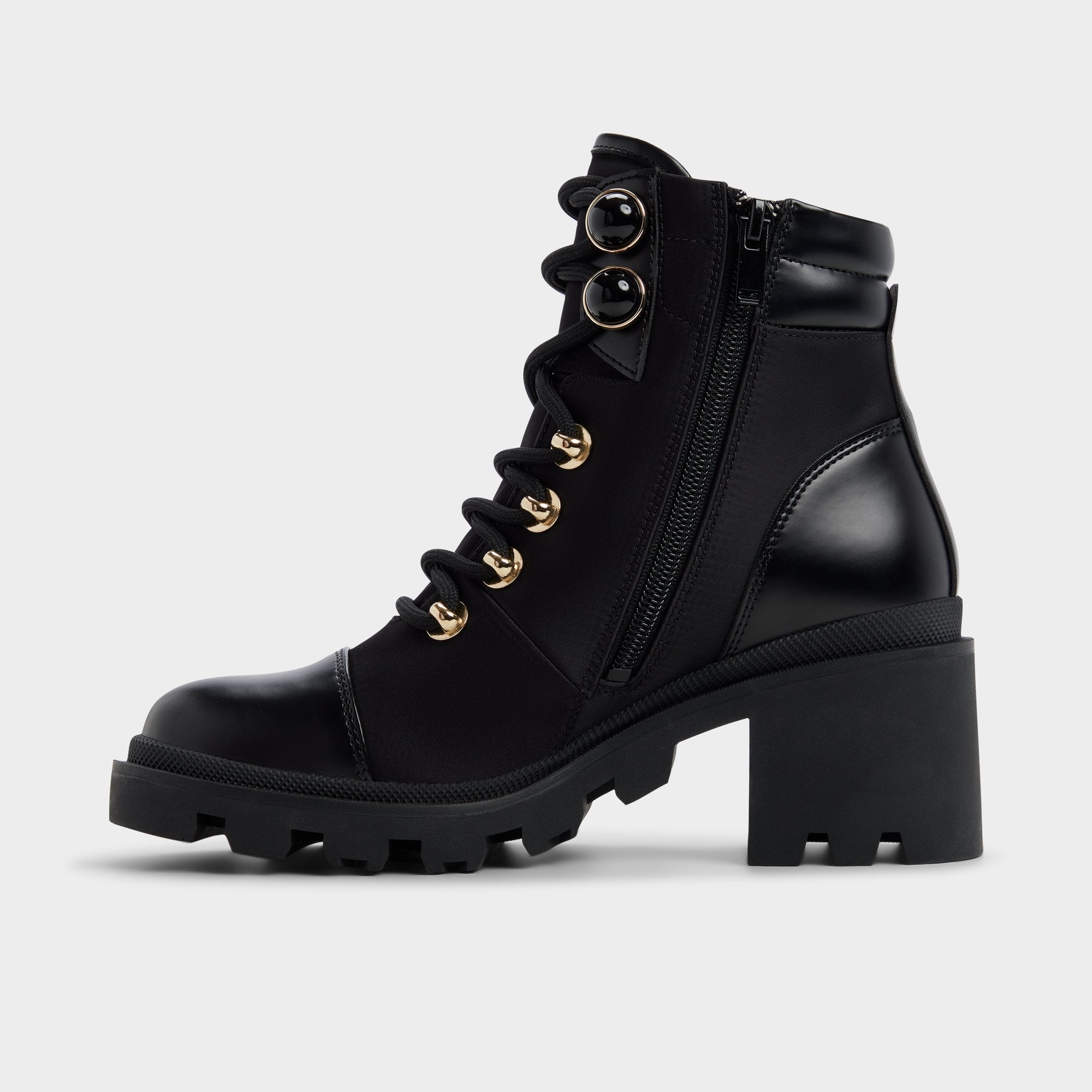 Mariettia in Black - Lace-up boot, Lug sole