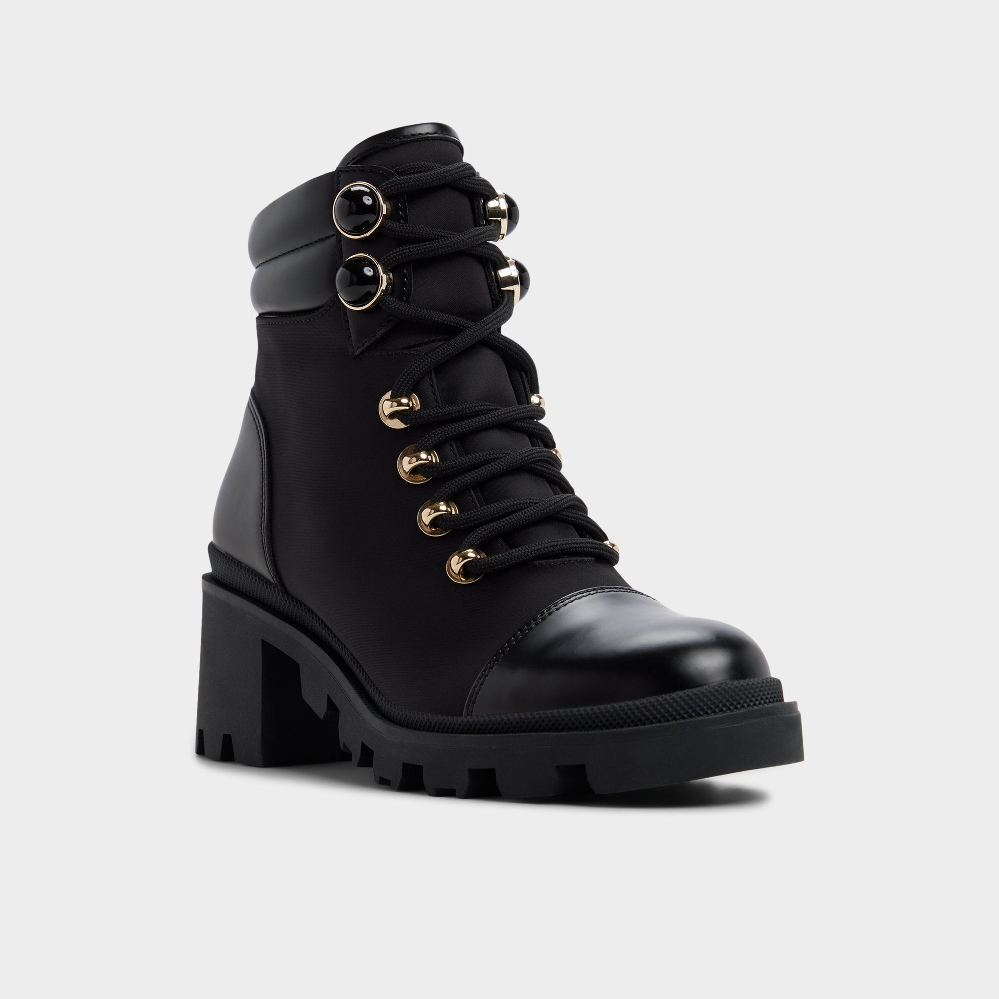 Mariettia in Black - Lace-up boot, Lug sole