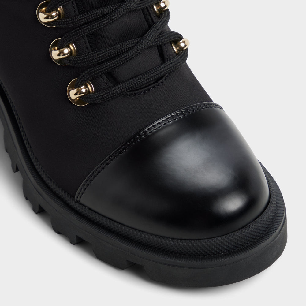 Mariettia in Black - Lace-up boot, Lug sole