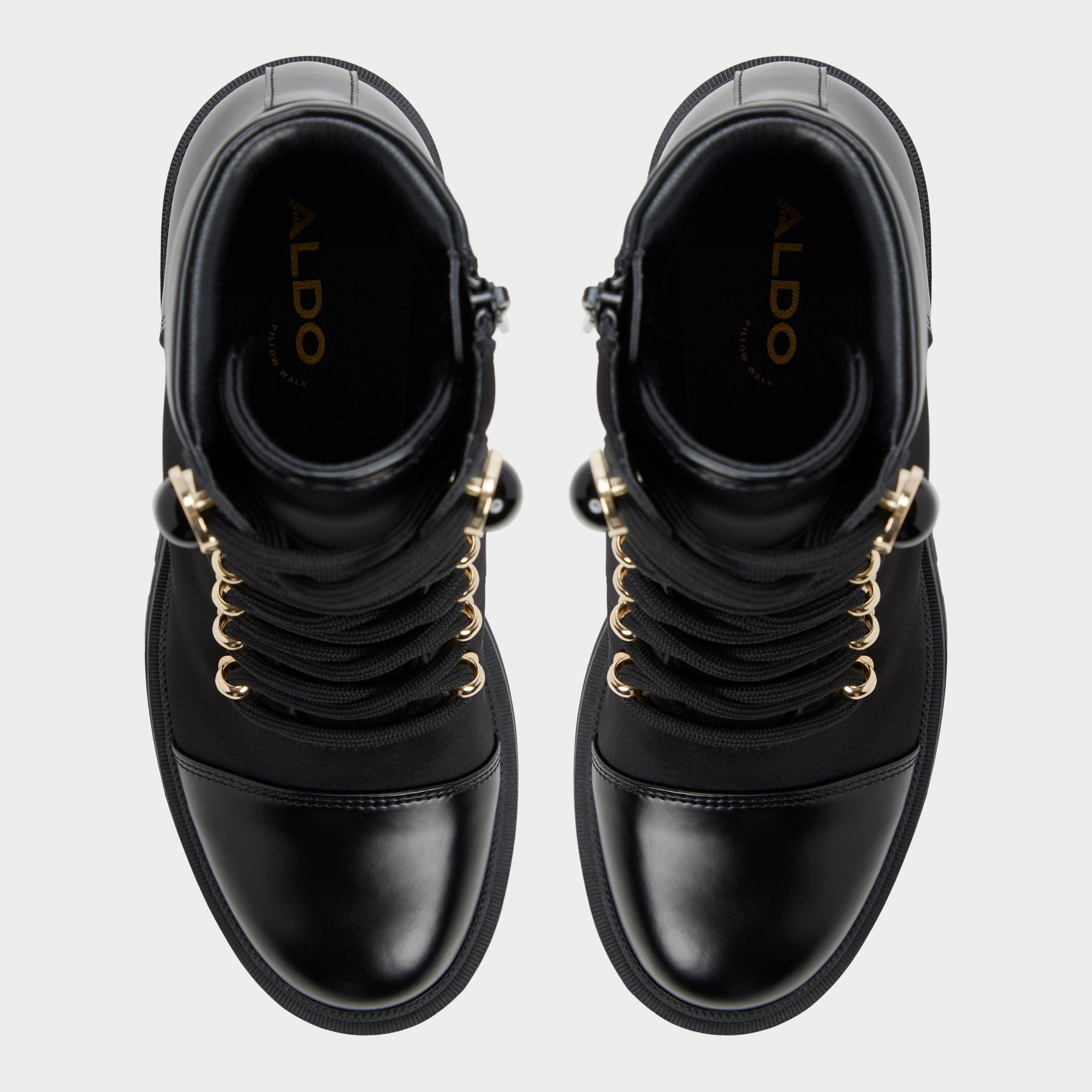 Mariettia in Black - Lace-up boot, Lug sole