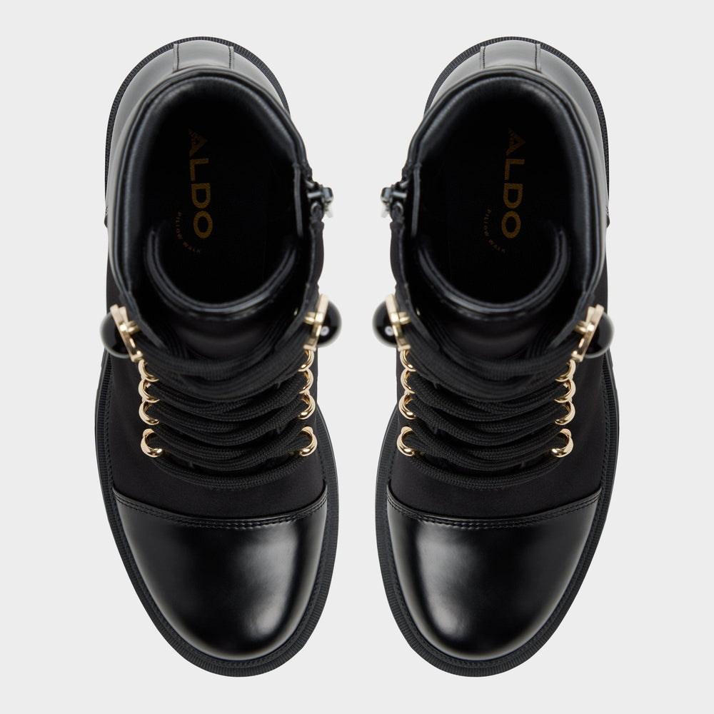 Mariettia in Black - Lace-up boot, Lug sole