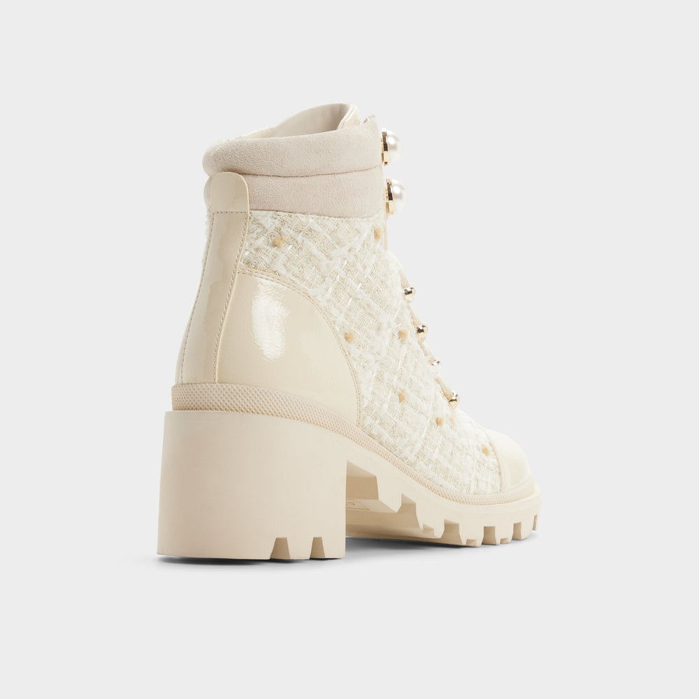 Mariettia in Other White - Lace-up boot, Lug sole