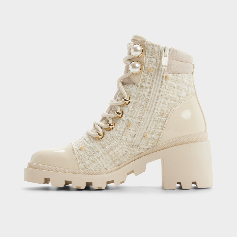 Mariettia in Other White - Lace-up boot, Lug sole