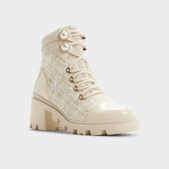 Mariettia in Other White - Lace-up boot, Lug sole