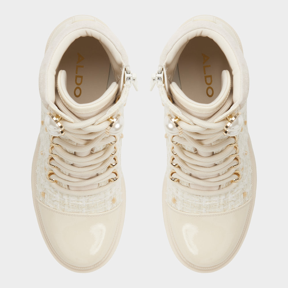 Mariettia in Other White - Lace-up boot, Lug sole