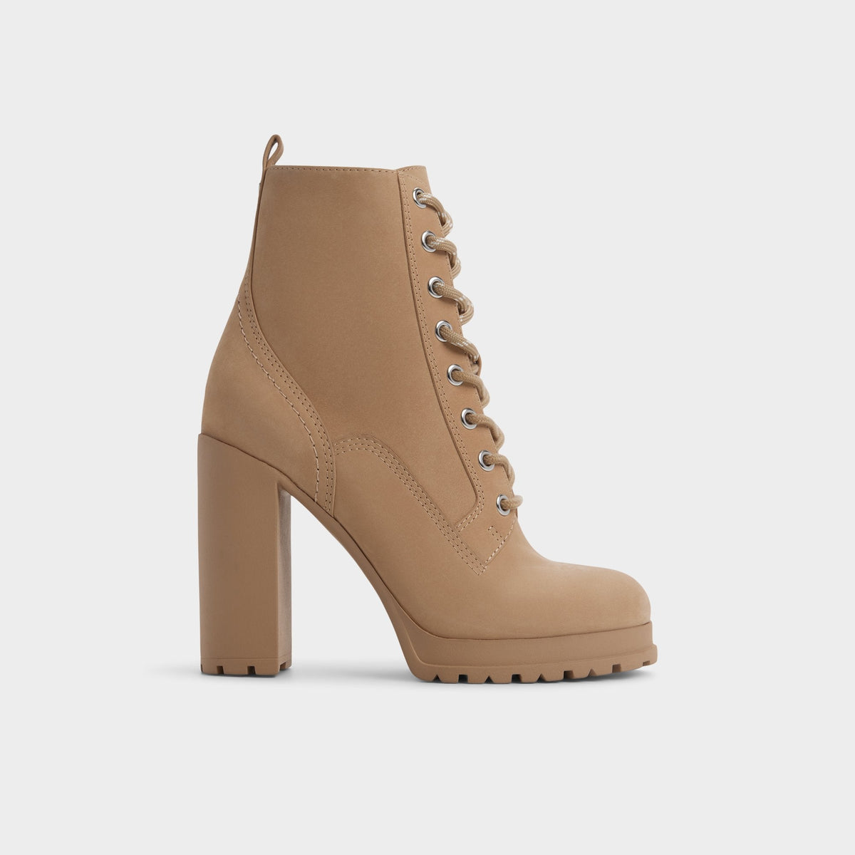 Rebelliously in Medium Beige - Combat ankle boot, Lug sole