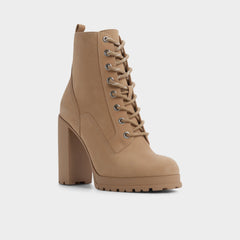 Rebelliously in Medium Beige - Combat ankle boot, Lug sole