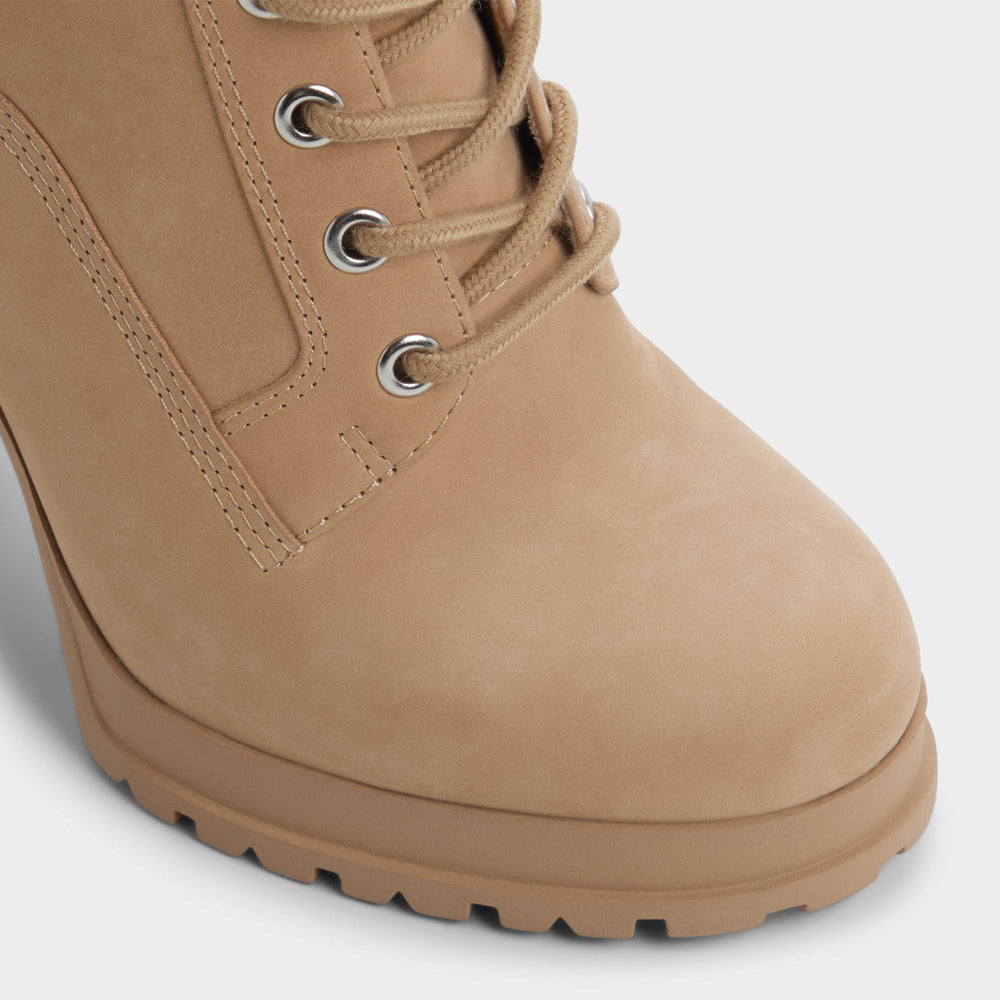 Rebelliously in Medium Beige - Combat ankle boot, Lug sole
