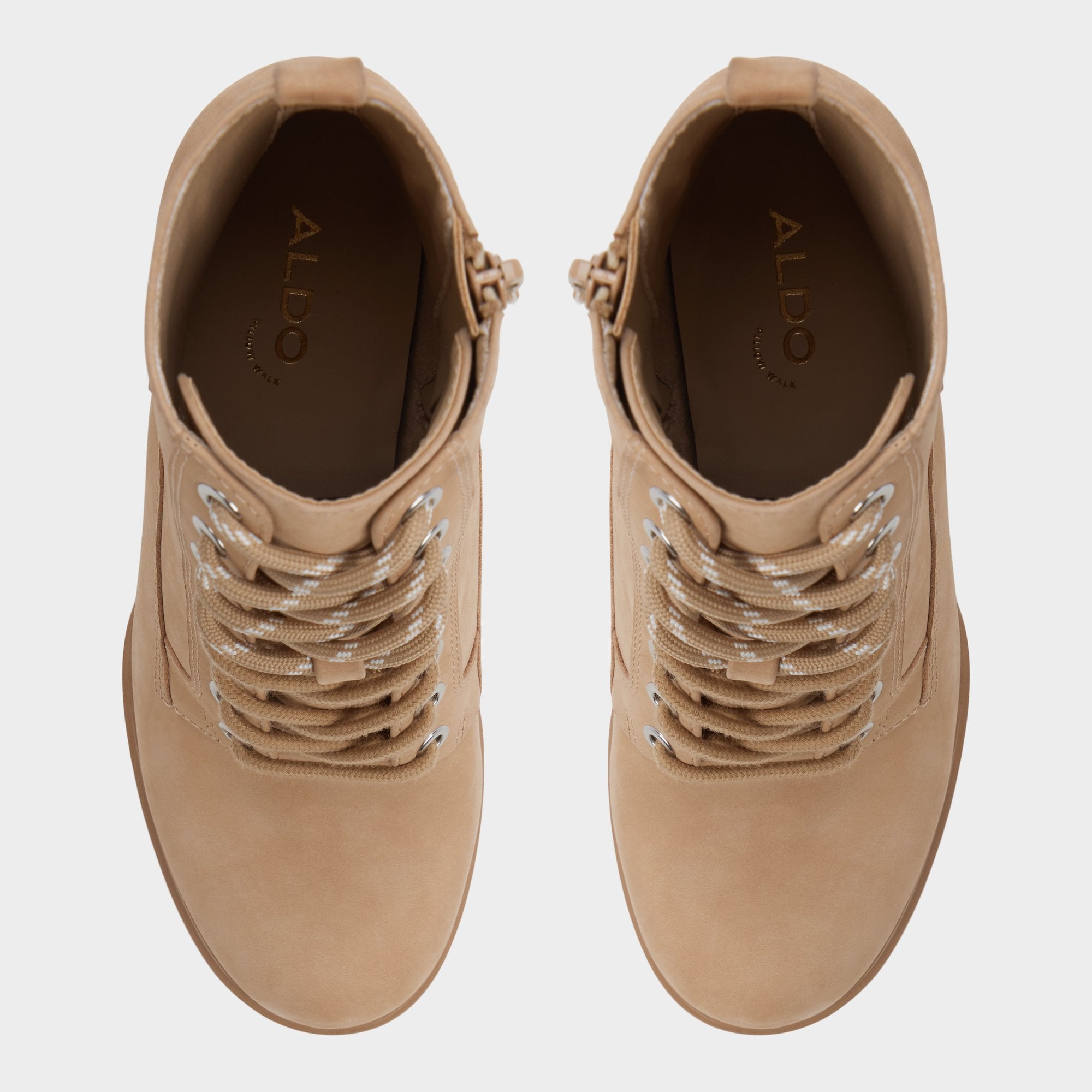 Rebelliously in Medium Beige - Combat ankle boot, Lug sole