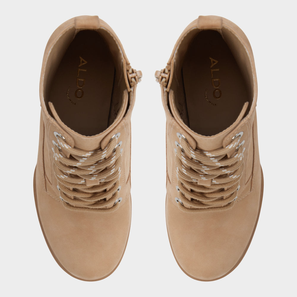 Rebelliously in Medium Beige - Combat ankle boot, Lug sole