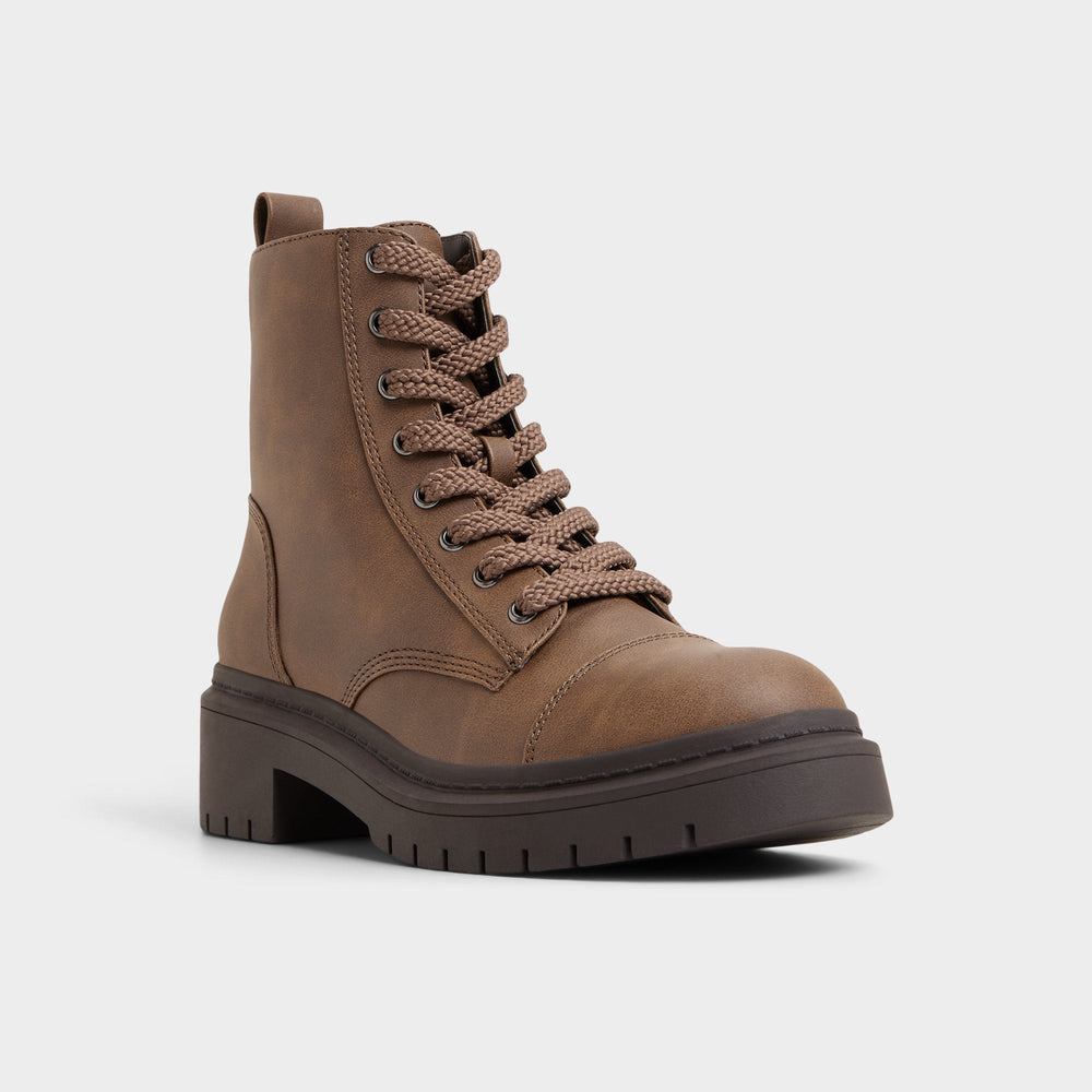 Goer in Medium Brown - Combat ankle boot, Lug sole