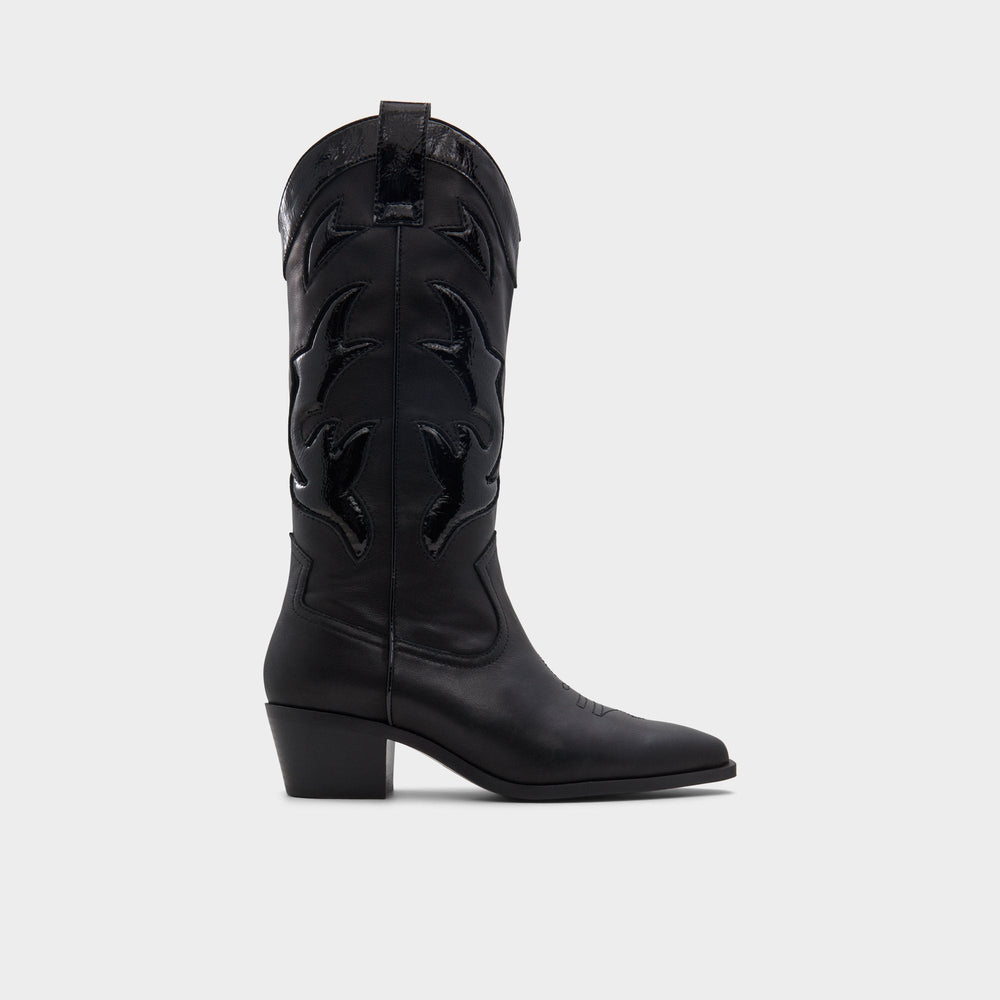 Nebraska Black Women's Western - Mid-calf western boot, Block heel
