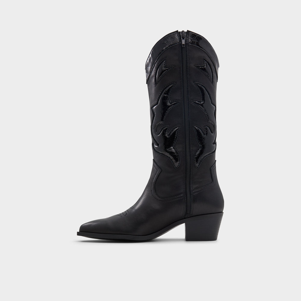 Nebraska Black Women's Western - Mid-calf western boot, Block heel