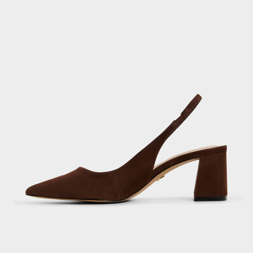 Uliana in Dark Brown - Slingback heel, Block heel