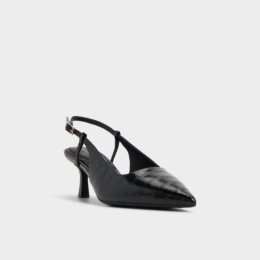 Adan in Black - Slingback heel, Kitten heel