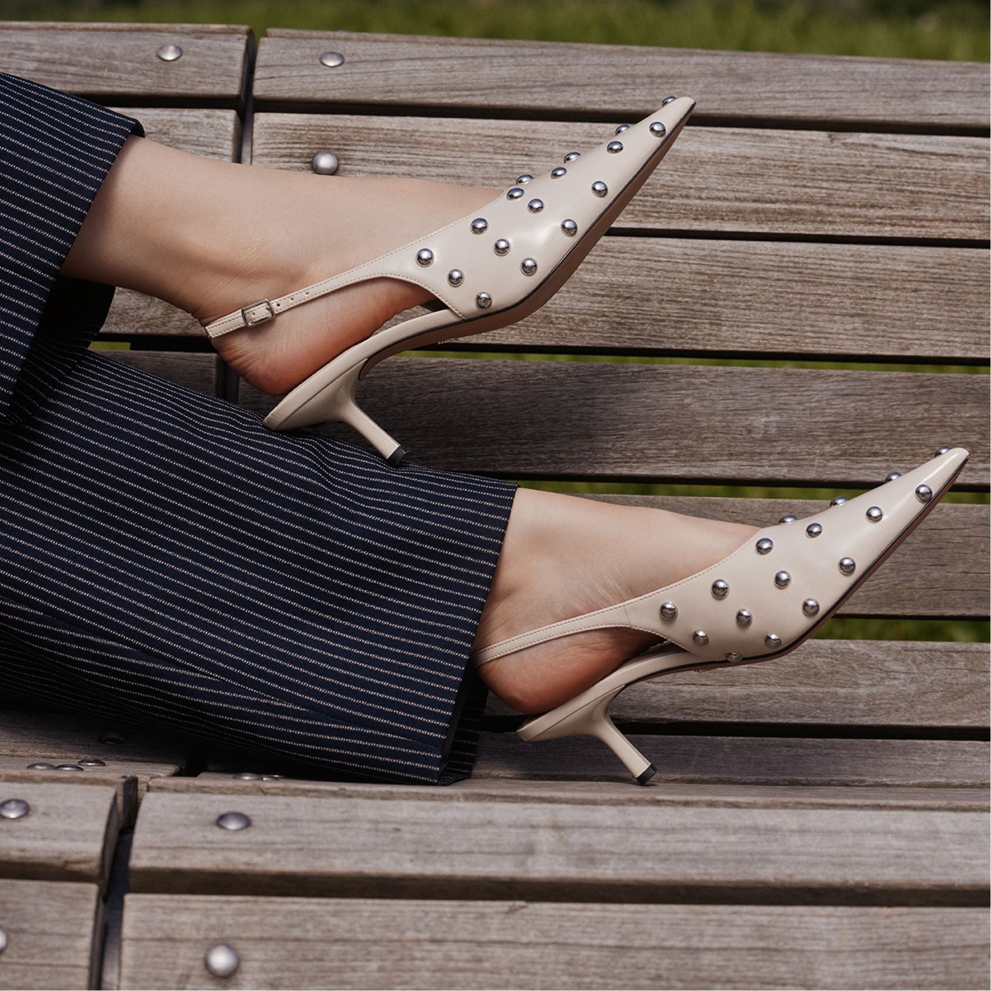 Naiarah in Cream 14118390 - Slingback heel, Stiletto heel