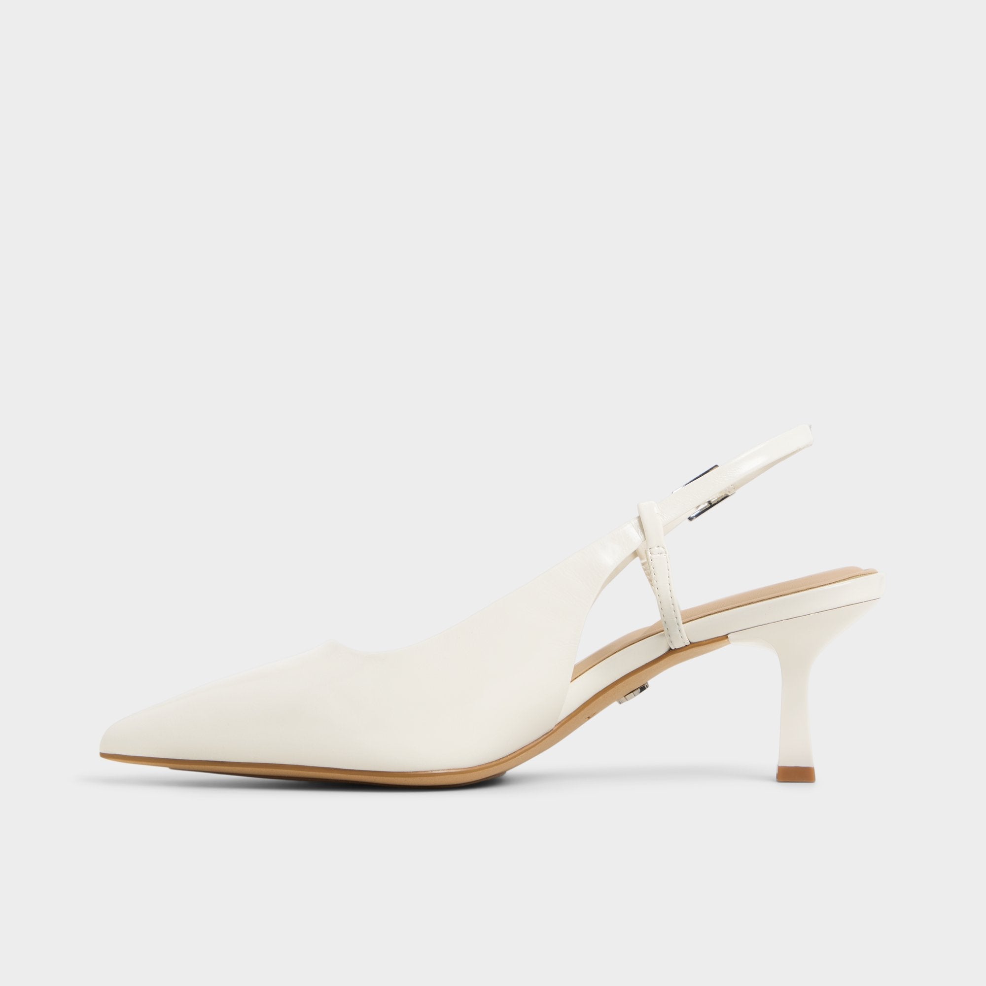 Adan in White Bone - Slingback heel, Kitten heel
