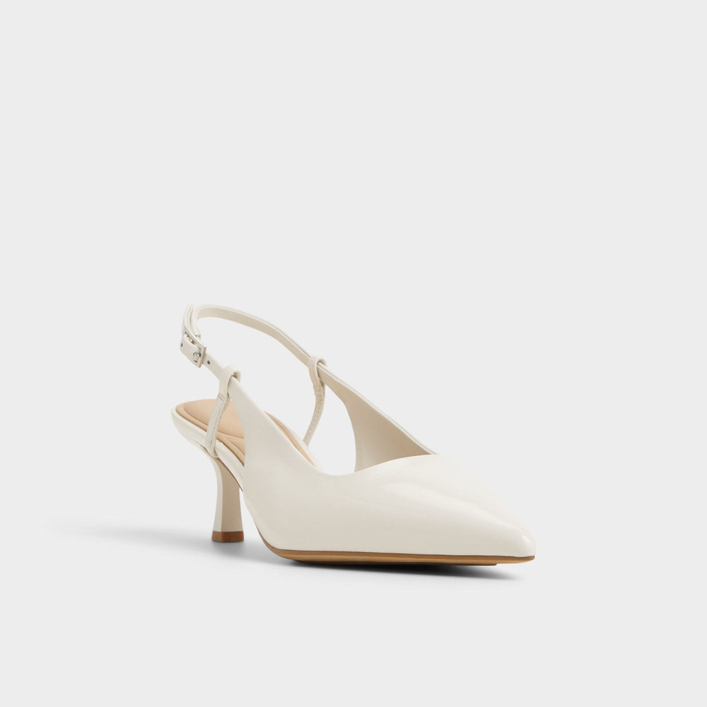 Adan in White Bone - Slingback heel, Kitten heel