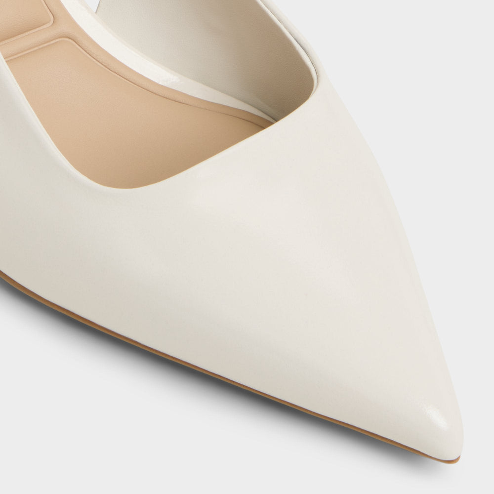 Adan in White Bone - Slingback heel, Kitten heel