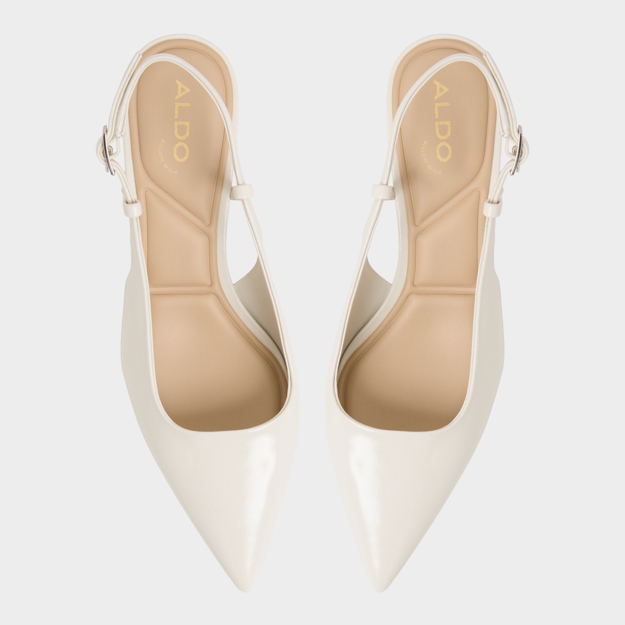 Adan in White Bone - Slingback heel, Kitten heel