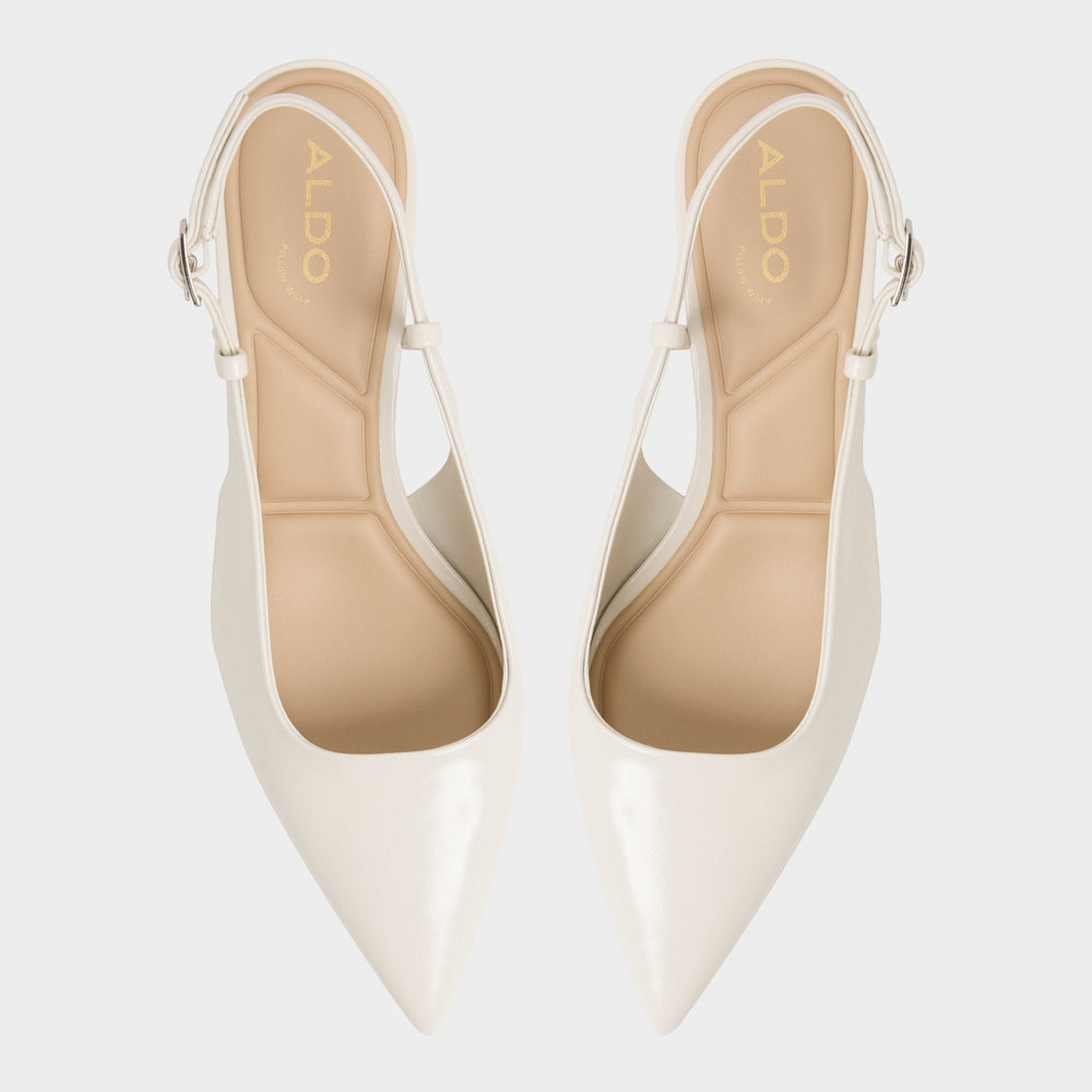 Adan in White Bone - Slingback heel, Kitten heel
