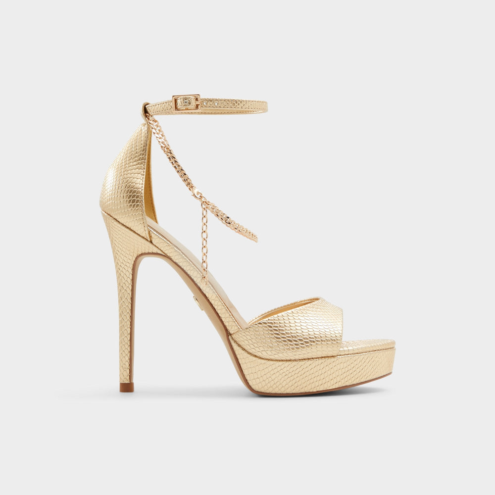 Afumeth Gold Women's Platform sandals - Strappy heeled sandal, Stiletto platform