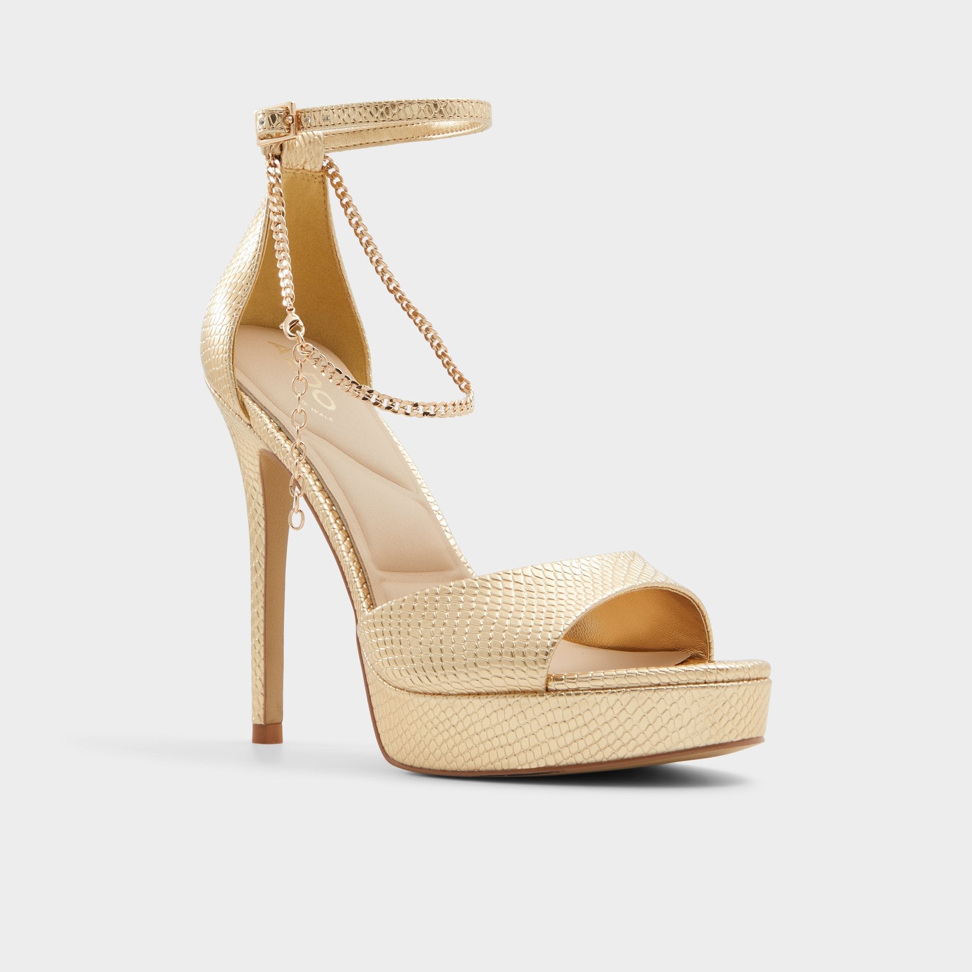 Afumeth Gold Women's Platform sandals - Strappy heeled sandal, Stiletto platform