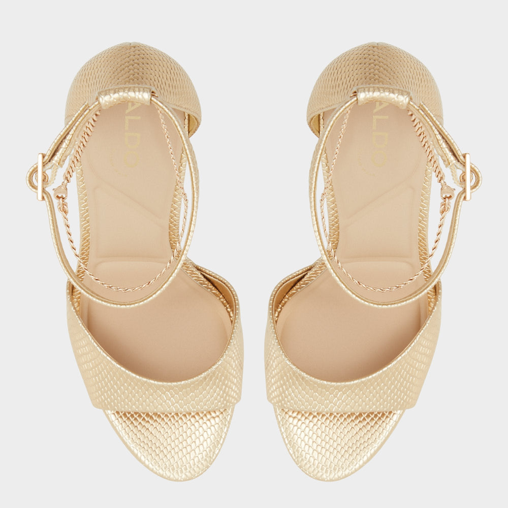 Afumeth Gold Women's Platform sandals - Strappy heeled sandal, Stiletto platform