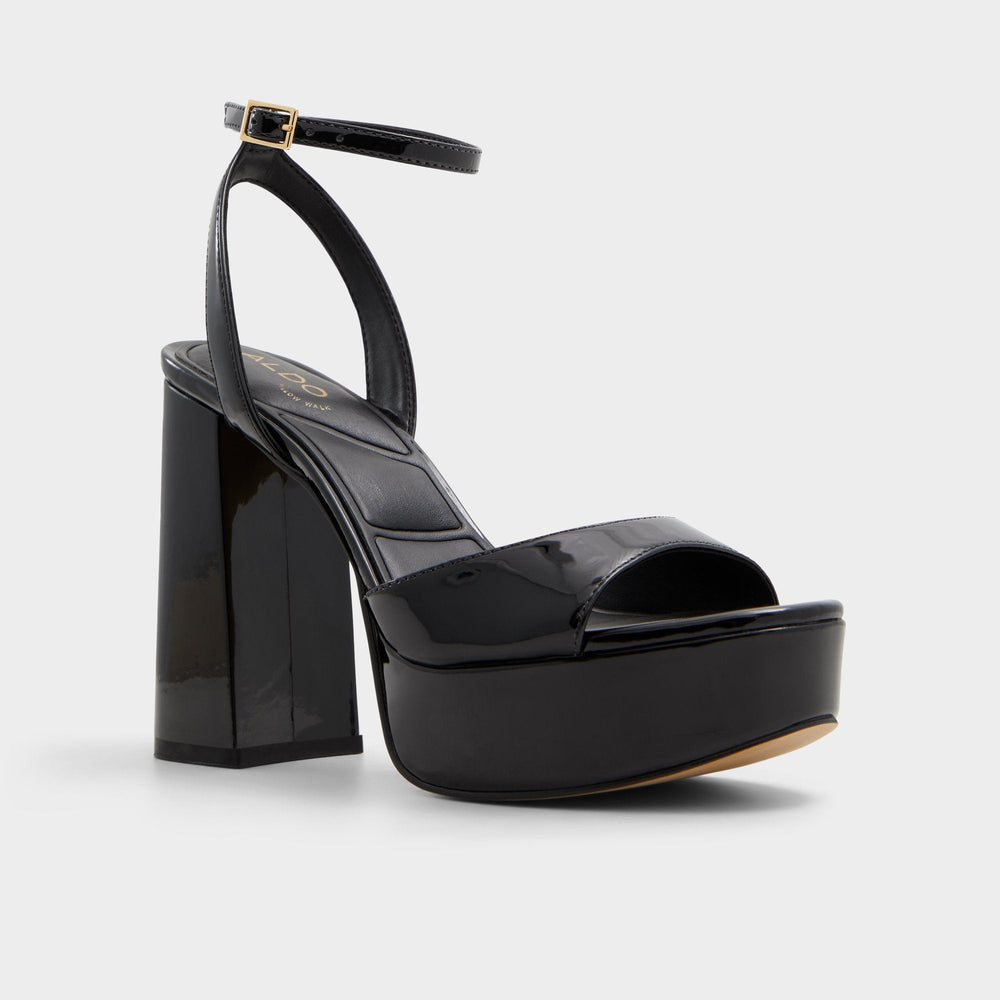 Valoria Black Women's Platform sandals - Strappy heeled sandal, Platform
