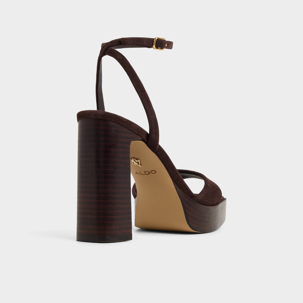 Lothon Dark Brown Women's Platform sandals - Strappy heeled sandal, Platform