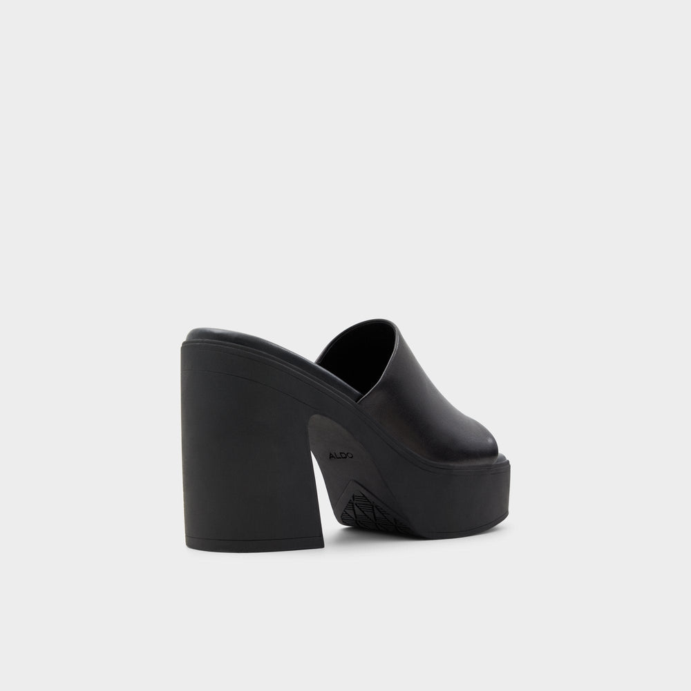 Maysee Other Black Leather Smooth Women's Mule slides - Heeled mule, Platform
