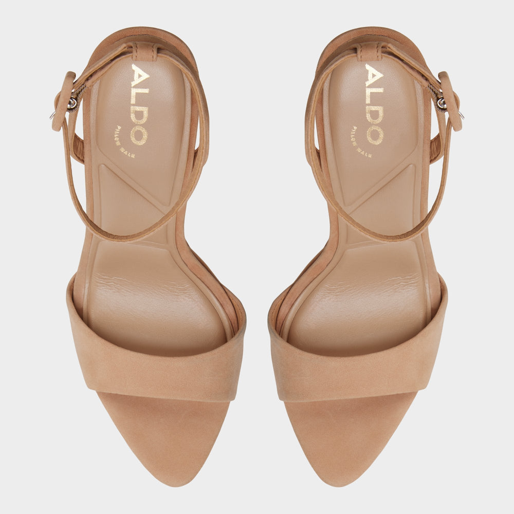 Ivette in Medium Beige - Strappy heeled sandal, Platform
