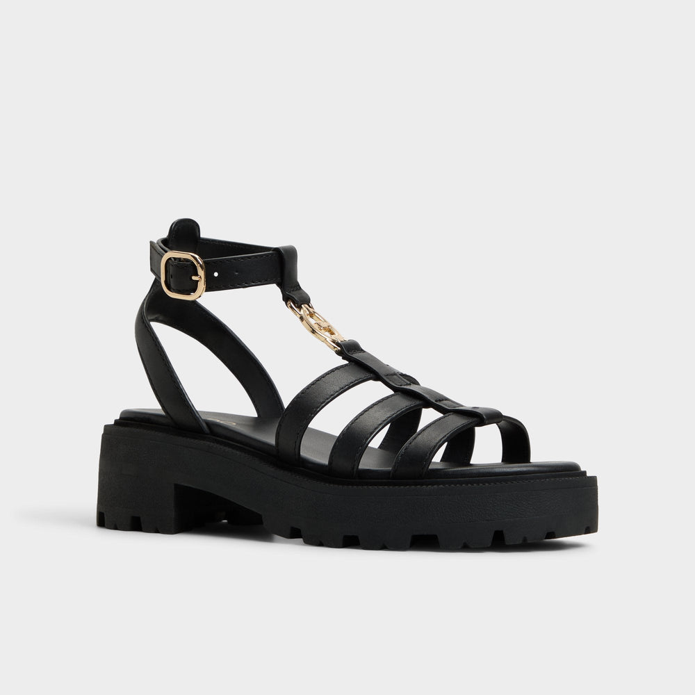 Lamington Black Women's Strappy sandals - Gladiator sandal, Lug sole