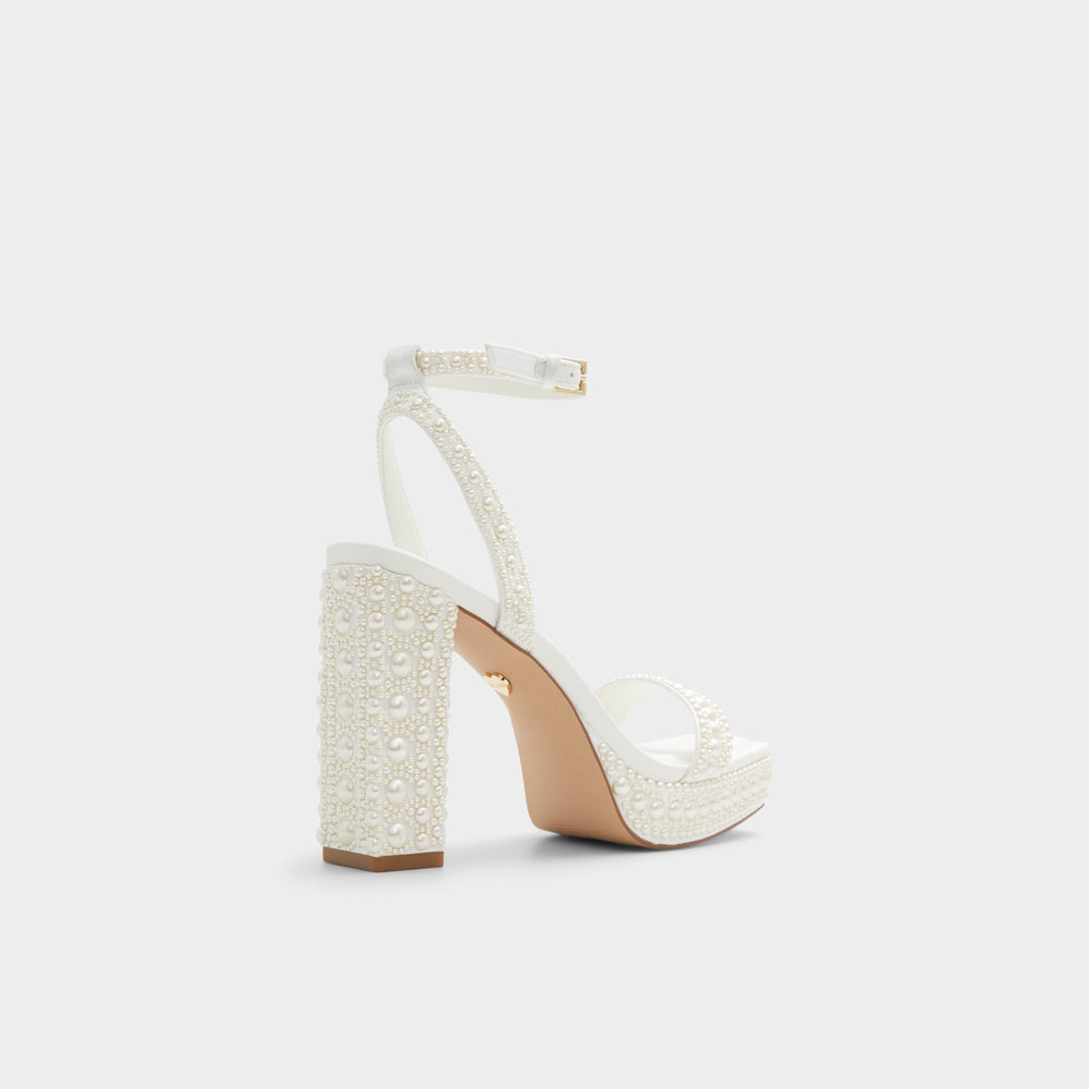 Lulu White Women's Strappy sandals - Strappy heeled sandal, Block heel